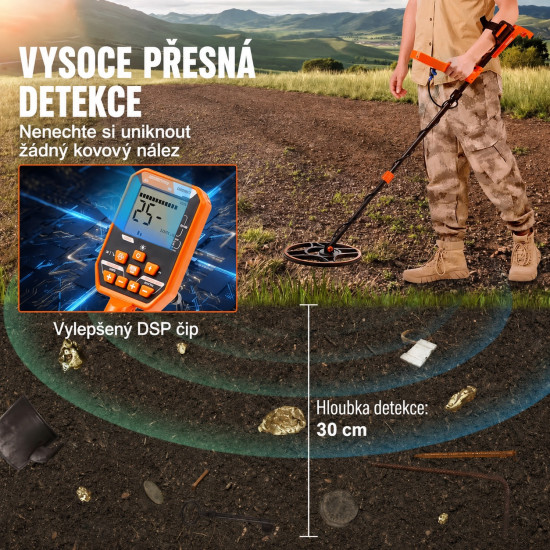 Detektor kovů VEVOR TS185A s 12" cívkou IP68