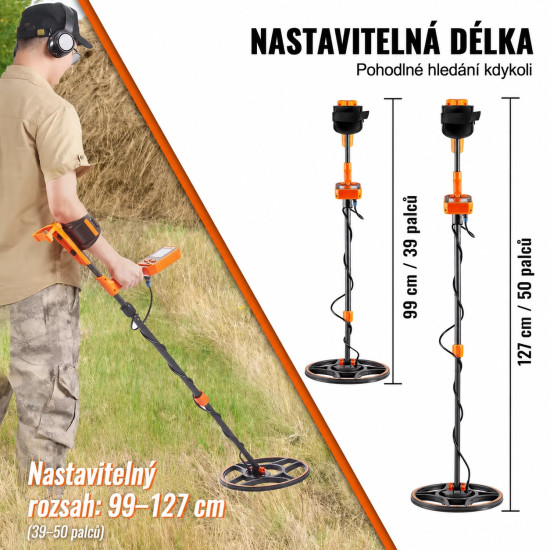 Detektor kovů VEVOR TS185A s 12" cívkou IP68