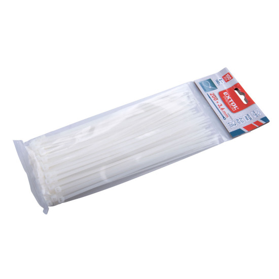 Stahovací pásky bílé 200 x 3.6mm, nylon PA66, 100ks EXTOL PREMIUM