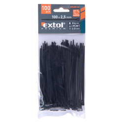 Stahovací pásky černé 100 x 2.5mm, nylon PA66, 100ks EXTOL PREMIUM