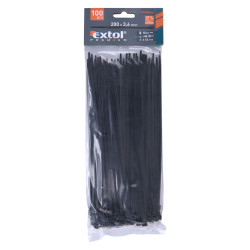 Stahovací pásky černé 200 x 3.6mm, nylon PA66, 100ks EXTOL PREMIUM