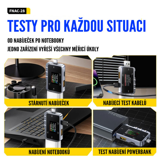 FNIRSI FNAC-28 - USB-A/USB-C 2v1 tester napětí, proudu a rychlého nabíjení