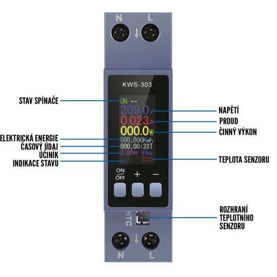 KWS-303 - Digitální multifunkční DIN voltmetr a ampérmetr
