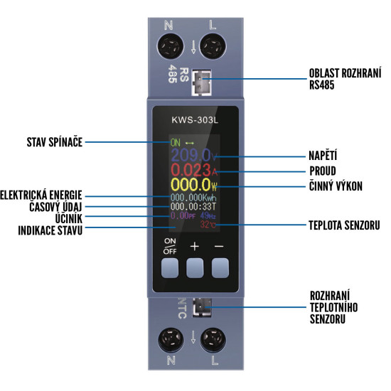 KWS-303L - Digitální multifunkční DIN voltmetr a ampérmetr s RS485 MODBUS