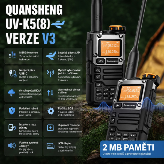 Ruční radiostanice Quansheng UV-K5(8) V3 VHF/UHF 5W