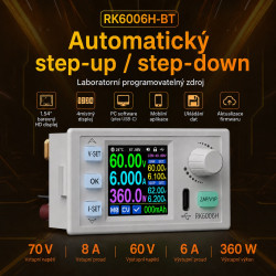 Měnič napětí RIDEN RK6006H-BT buck-boost měnič 0-60V / 6A / 360W, Bluetooth