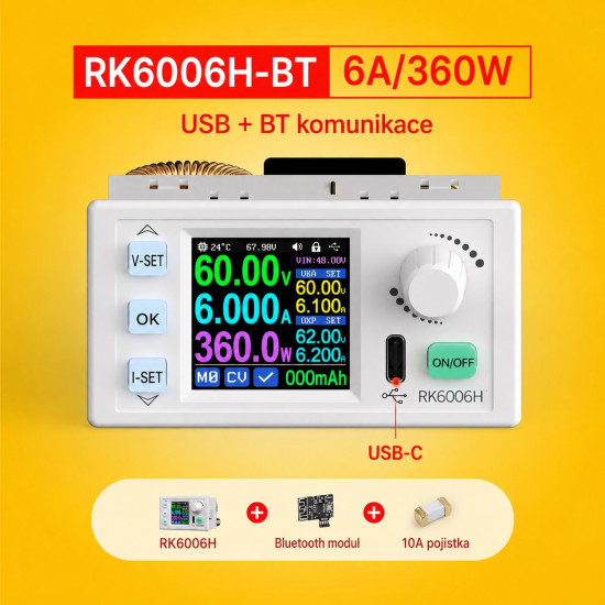 Měnič napětí RIDEN RK6006H-BT buck-boost měnič 0-60V / 6A / 360W, Bluetooth