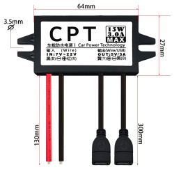 Měnič napětí (step-down) voděodolný s USB, 15W (7V-20V na 5V 3A)
