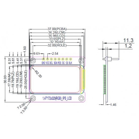 Barevný displej IPS 1.47" 176x320 ST7789 SPI