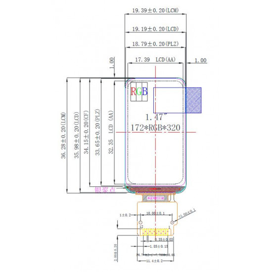 Barevný displej IPS 1.47" 176x320 ST7789 SPI