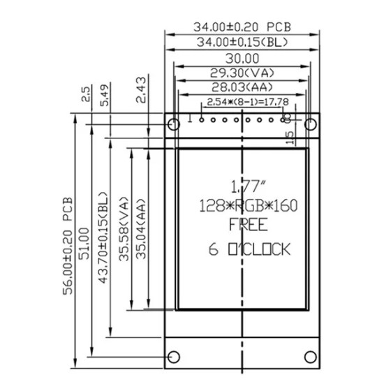 Barevný displej TFT 1.8" 128x160 ST7735S SPI