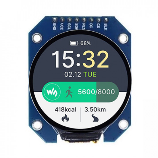 Barevný kulatý displej TFT IPS 1.28" 240x240 GC9A01 SPI