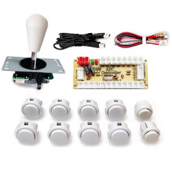 Sada arkádových tlačítek, joystick a USB převodník, SANWA Y-7015 bílá