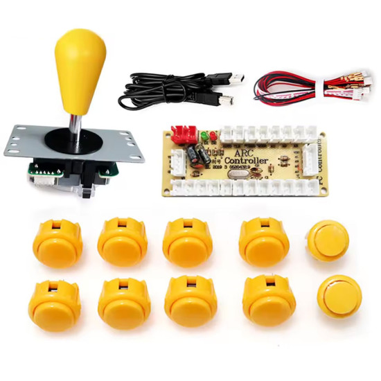 Sada arkádových tlačítek, joystick a USB převodník, SANWA Y-7015 žlutá