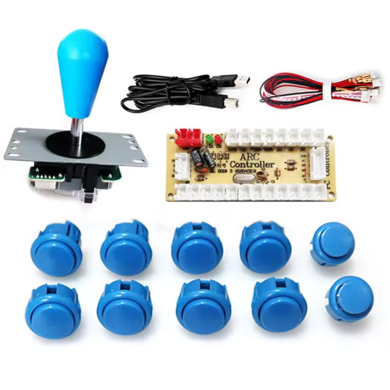 Sada arkádových tlačítek, joystick a USB převodník, SANWA Y-7015 modrá