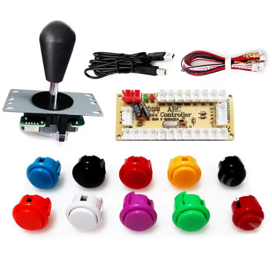 Sada arkádových tlačítek, joystick a USB převodník, SANWA Y-7015 barevná