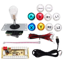 Sada arkádových tlačítek, joystick a USB převodník, SANWA Y-7015 transparentní barevná