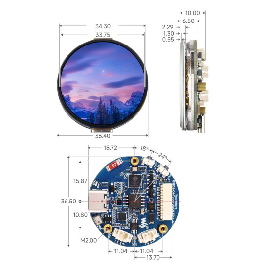 Waveshare ESP32-C6-Touch-AMOLED-1.32 s kulatým AMOLED dotykovým displejem