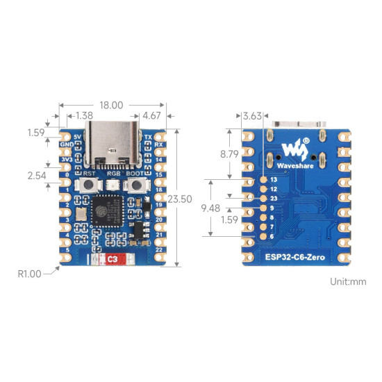 Waveshare ESP32-C6-Zero-M vývojová deska ESP32-C6FH8