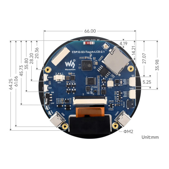Waveshare ESP32-S3-Touch-LCD-2.1 s kulatým IPS LCD dotykovým displejem