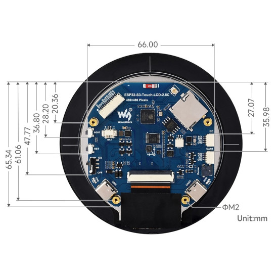 Waveshare ESP32-S3-Touch-LCD-2.8C s kulatým IPS LCD dotykovým displejem