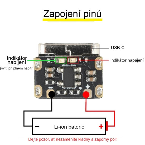 Mini nabíjecí modul Li-Ion 3.7V 600mA USB-C