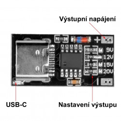 Přepínač napájecího napětí USB-C PD/QC (5V 9V 12V 15V 20V)