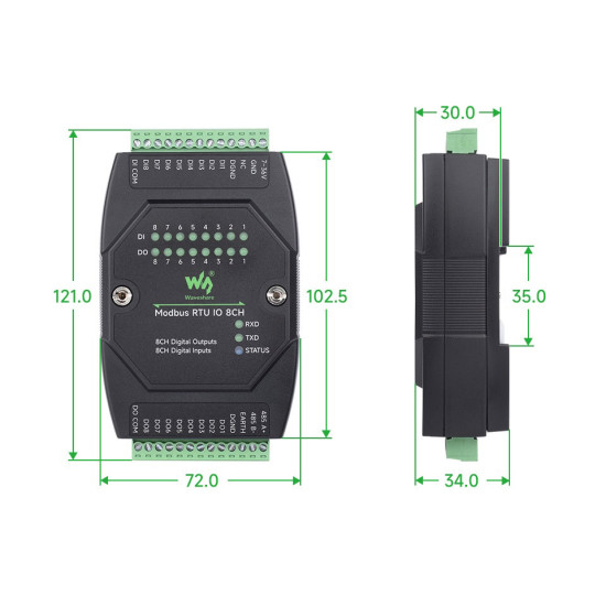 Waveshare Modbus RTU průmyslový digitální vstupně-výstupní modul 8CH