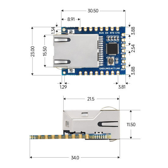 Waveshare UART TO ETH (B) TTL UART–Ethernet převodník