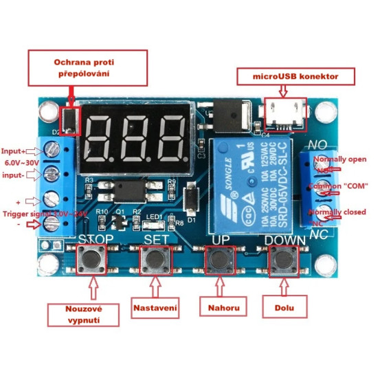 Programovatelné časové relé (0.1s-999min, 6-30V DC)