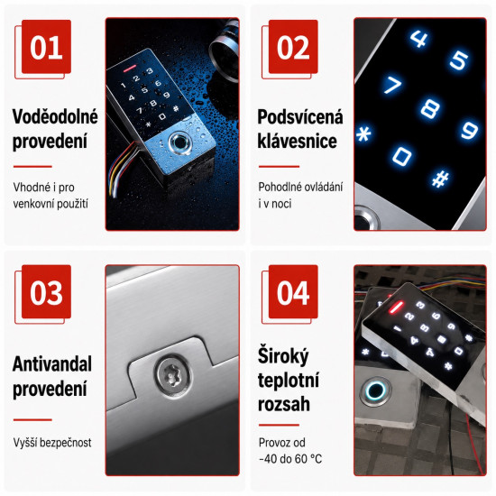 Přístupový systém s dotykovou klávesnicí a čtečkou otisků prstů F9EMW 125KHz