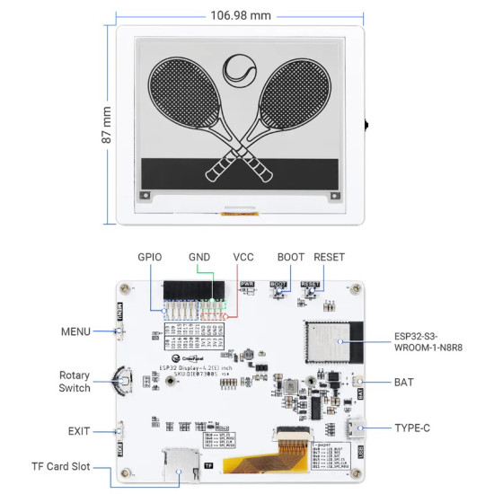 CrowPanel ESP32-S3 E-Paper 4.2", černobílý, 400x300