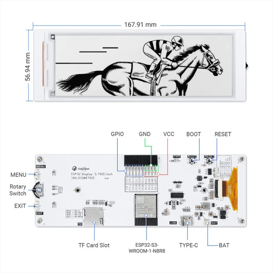 CrowPanel ESP32-S3 E-Paper 5.79", černobílý, 272x792