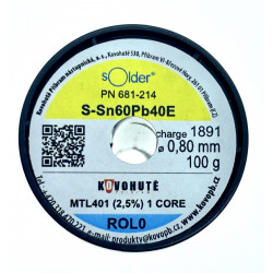 Olovnatá pájka Kovohutě Příbram 0.8mm 100g (Sn60Pb40)