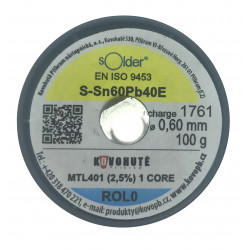 Olovnatá pájka Kovohutě Příbram 0.6mm 100g (Sn60Pb40)