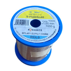 Olovnatá pájka Kovohutě Příbram 1.0mm 1kg (Pb60Sn40)