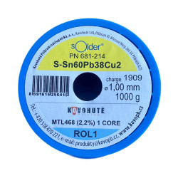 Olovnatá pájka Kovohutě Příbram 1.0mm 1kg (Sn60Pb38Cu2)