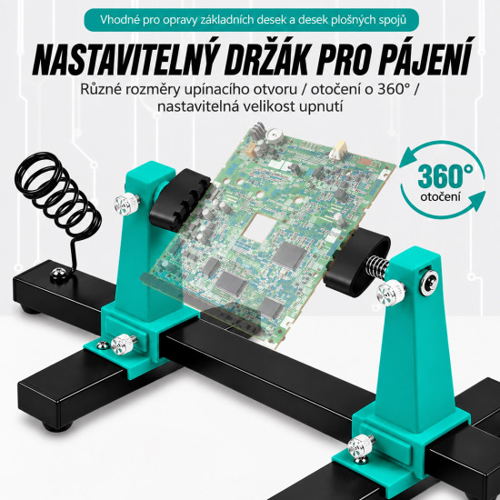 Otočný držák na plošné spoje se stojánkem na páječku 300x165mm