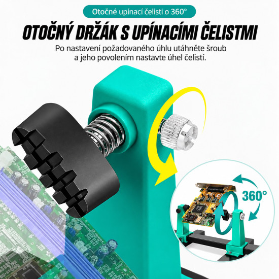 Otočný držák na plošné spoje se stojánkem na páječku 300x165mm