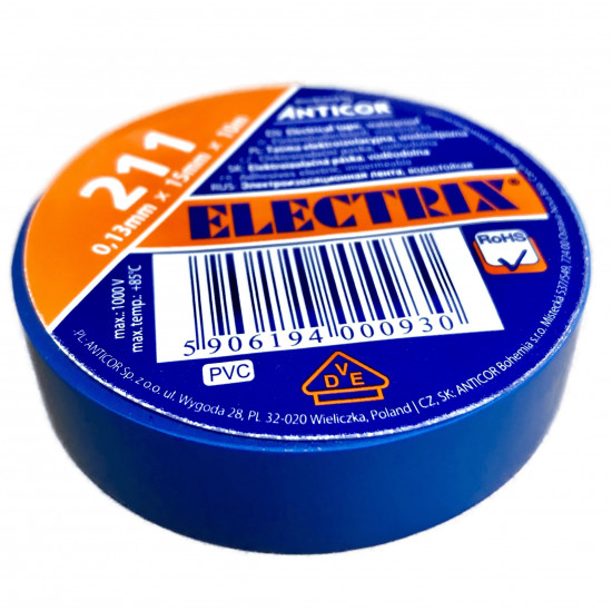 Elektroizolační páska Electrix 211 modrá (15mm/10m)