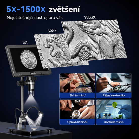 TOMLOV DM9 Max - digitální mikroskop s 10.1" displejem