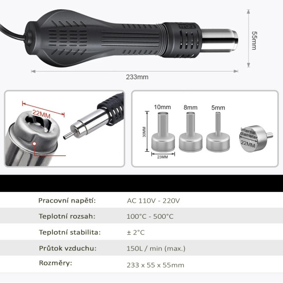 Pájecí stanice JCD-8898PRO horký vzduch 800W (100-480°C) + mikropájka 80W (180-500°C)