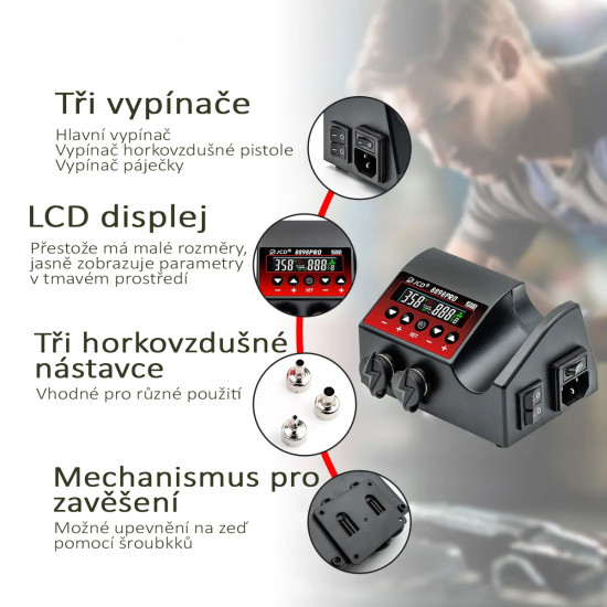 Pájecí stanice JCD-8898PRO horký vzduch 800W (100-480°C) + mikropájka 80W (180-500°C)