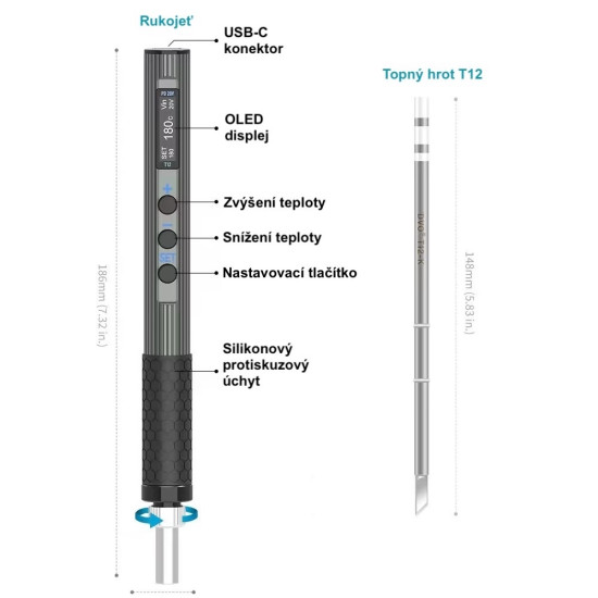 Pájecí pero NO-401107 65W T12 PD/QC (180-450°C)