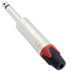 Audio konektor jack 6.3mm TC200 mono vidlice samec postříbřený červený