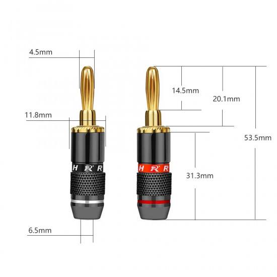 Banánek 4mm R L1013 černý pozlacený šroubovací