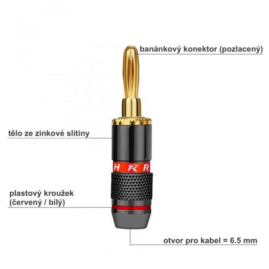 Banánek 4mm R L1013 černý pozlacený šroubovací