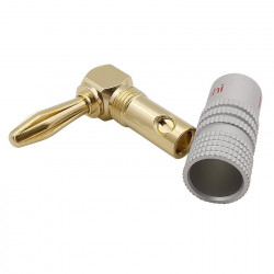 Banánek úhlový 4mm Nakamichi červený pozlacený šroubovací