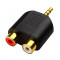 Audio redukce jack 3.5mm na 2x RCA Cinch pozlacená