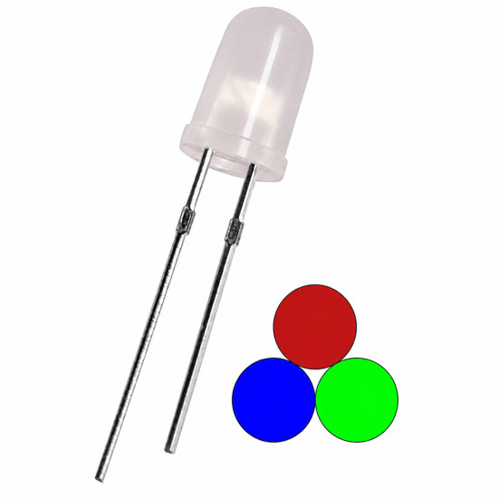 LED dioda kulatá 5mm, RGB pomalu měnící barvu, difuzní